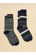 Joules Men's Kingsbury Khaki Fairisle/Stripe Socks – 2 Pack. Shop Joules at Dotique.