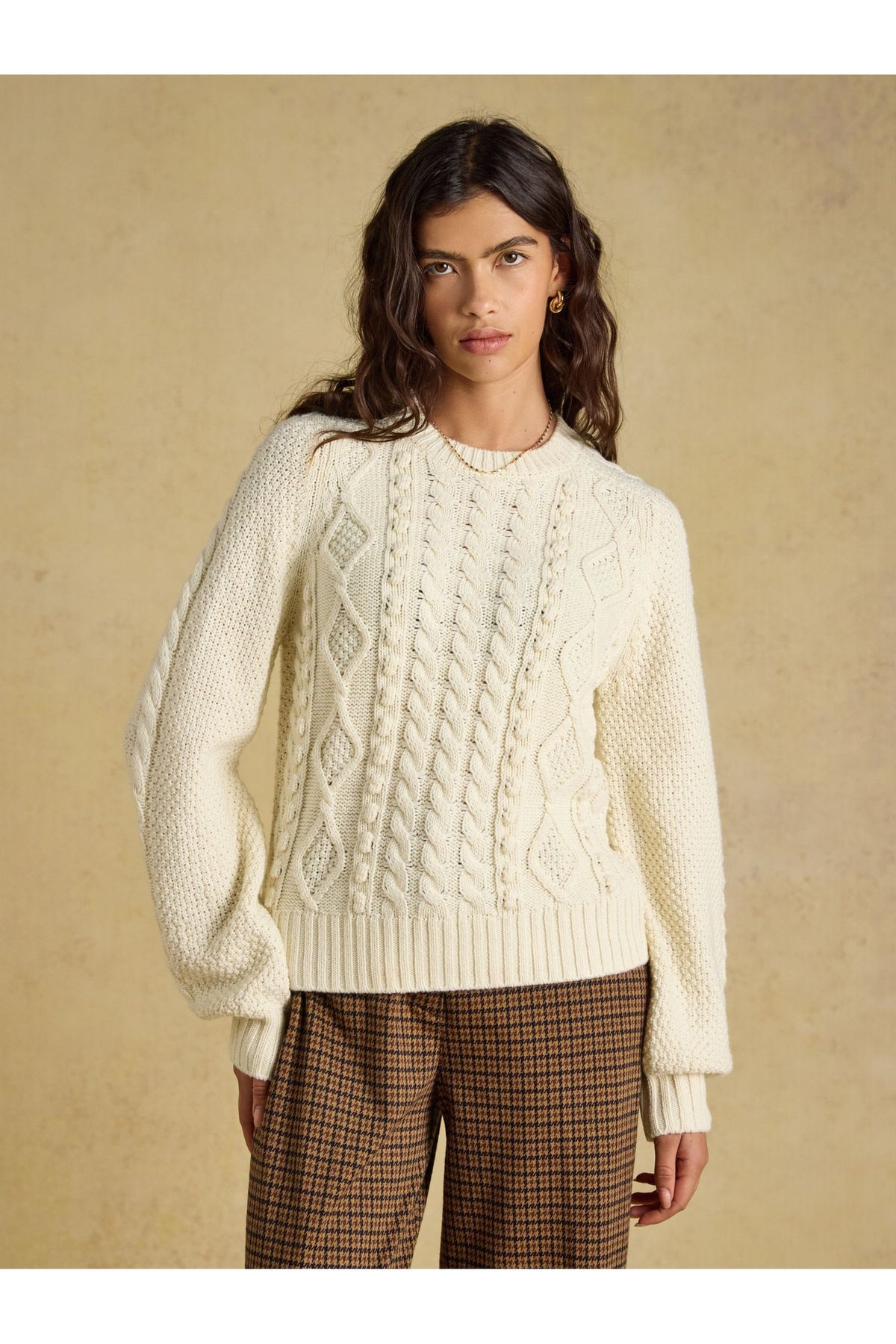 Joules Rafferty Cream Cable Knit Jumper – view 1. Shop Joules at Dotique.