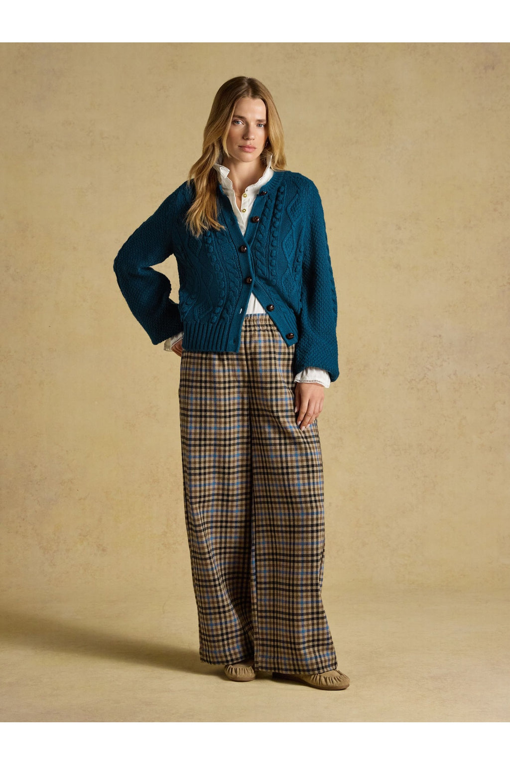 Joules Rafferty Petrol Blue Cable Knit Cardigan – view 3. Shop Joules at Dotique.