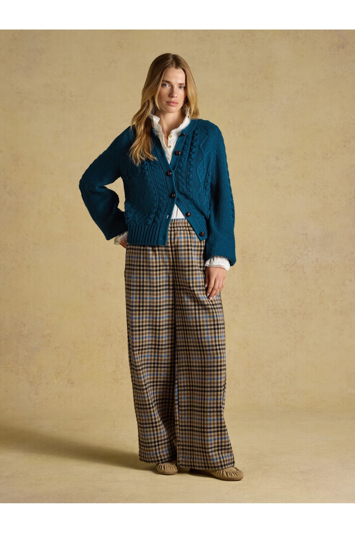 Joules Rafferty Petrol Blue Cable Knit Cardigan – view 3. Shop Joules at Dotique.