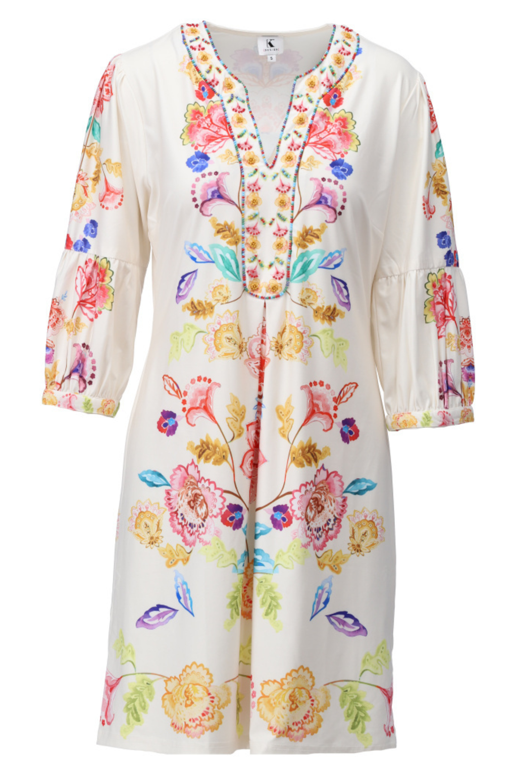 Colourful K Design dress in a flattering, easy-to-wear fit. Lightweight, comfortable and perfect for holidays, weddings and everyday. Shop K Design at Dotique.