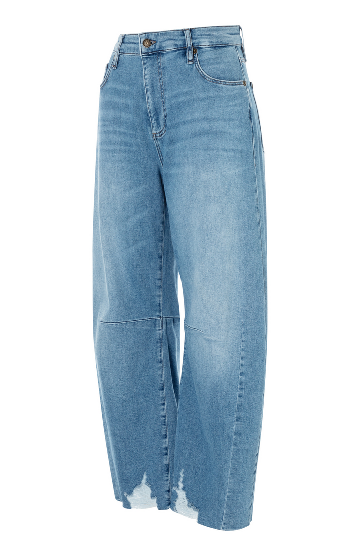 Dotique MAC Dakota Barrel Leg Jeans in Vintage Wash with Fringe Hem