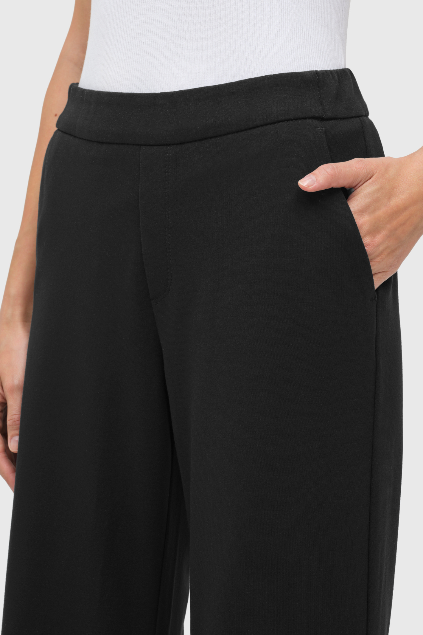 “MAC Chiara light jersey trousers in black with relaxed straight leg”