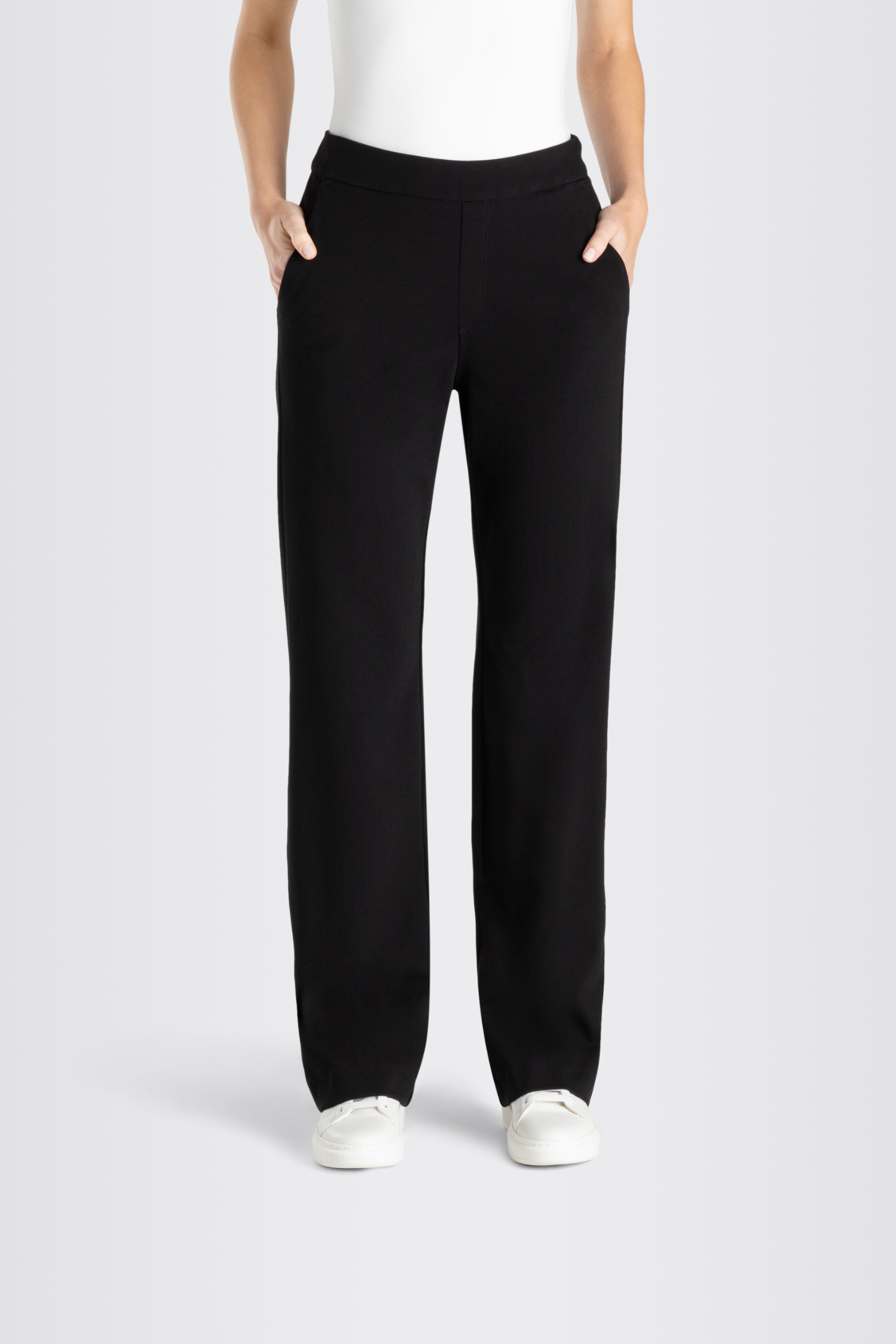 “MAC Chiara light jersey trousers in black with relaxed straight leg”