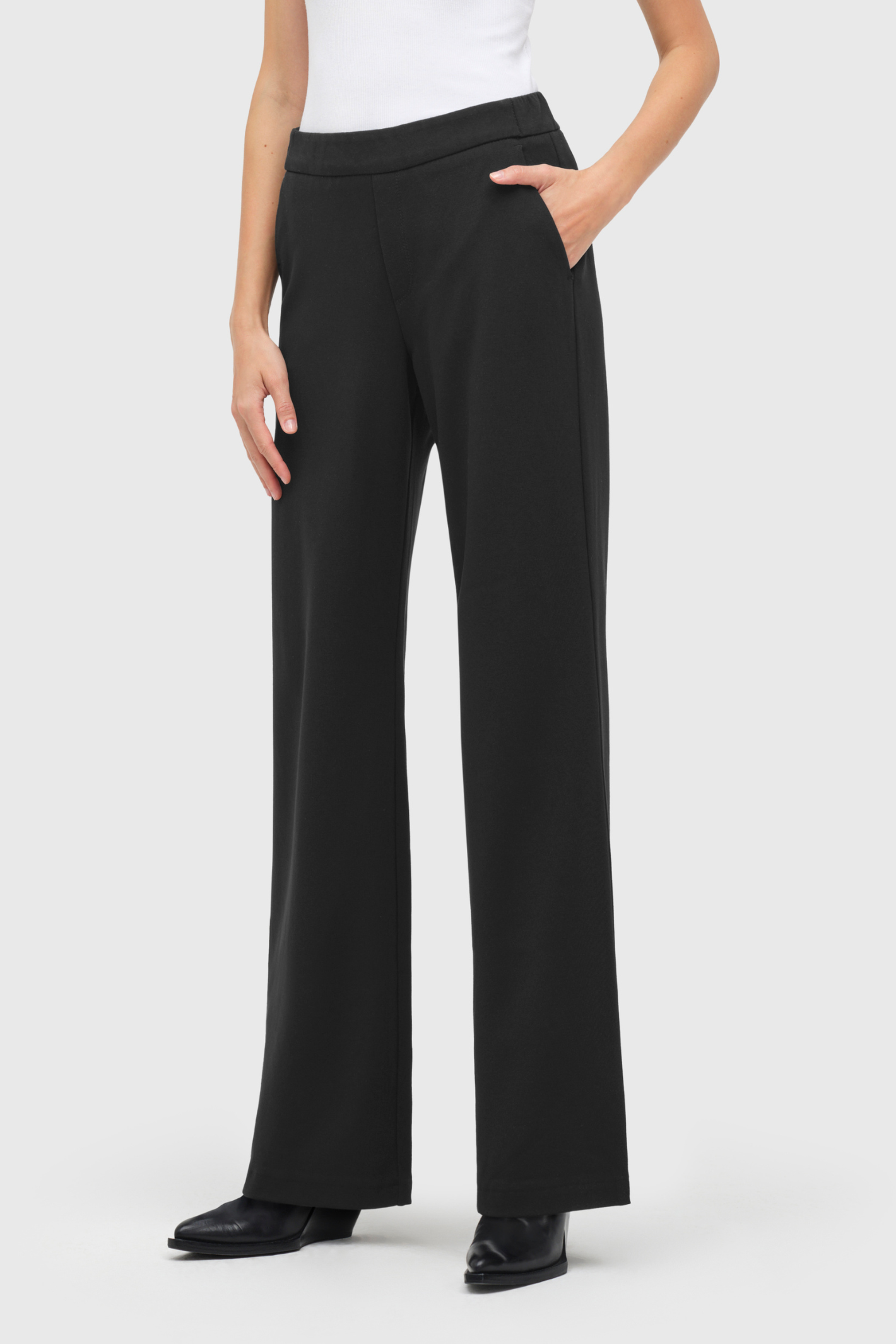 “MAC Chiara light jersey trousers in black with relaxed straight leg”