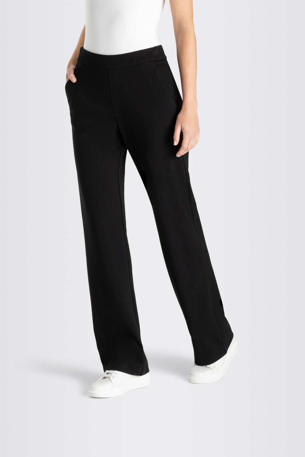“MAC Chiara light jersey trousers in black with relaxed straight leg”