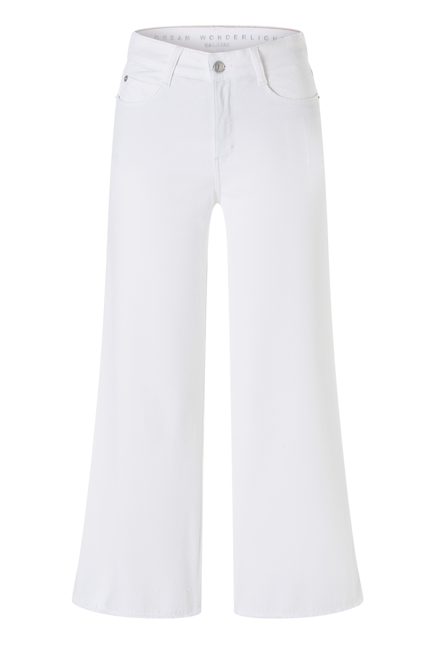 MAC Dream Wide cropped jeans in white Wonder Light denim. Flattering wide leg fit with a soft stretch feel. Easy summer styling from Dotique.