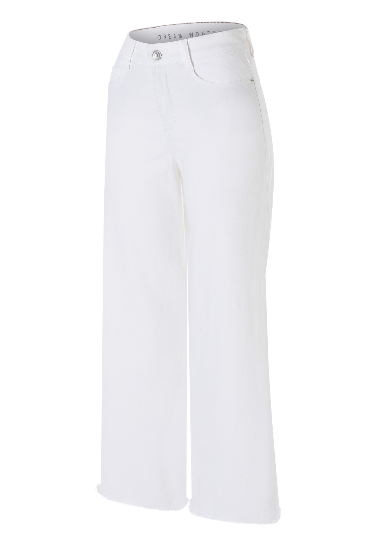 MAC Dream Wide cropped jeans in white Wonder Light denim. Flattering wide leg fit with a soft stretch feel. Easy summer styling from Dotique.