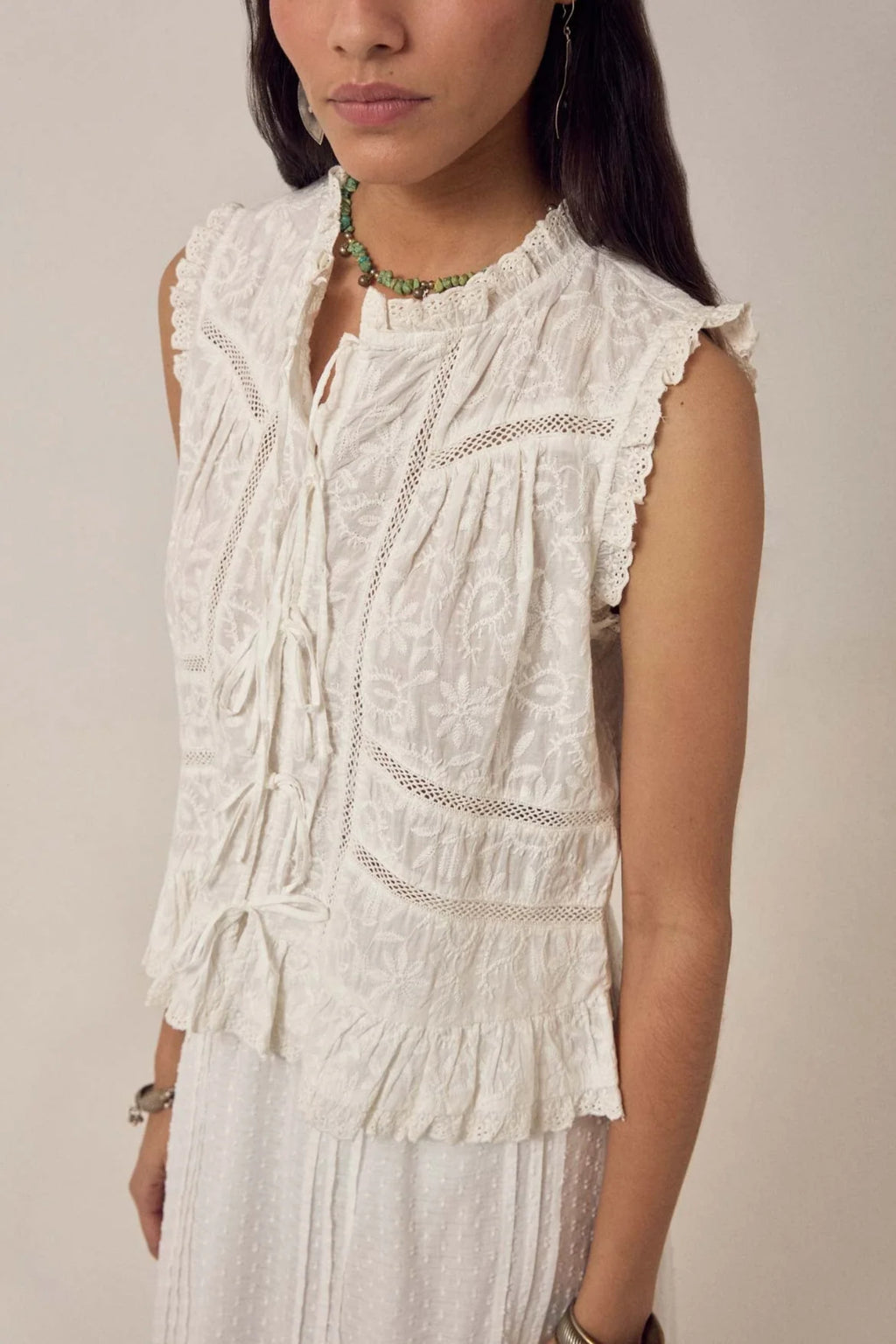 Maison Hotel Camila Top Full Moon sleeveless embroidered cotton top styled front view Shop Maison Hotel at Dotique gallery 1