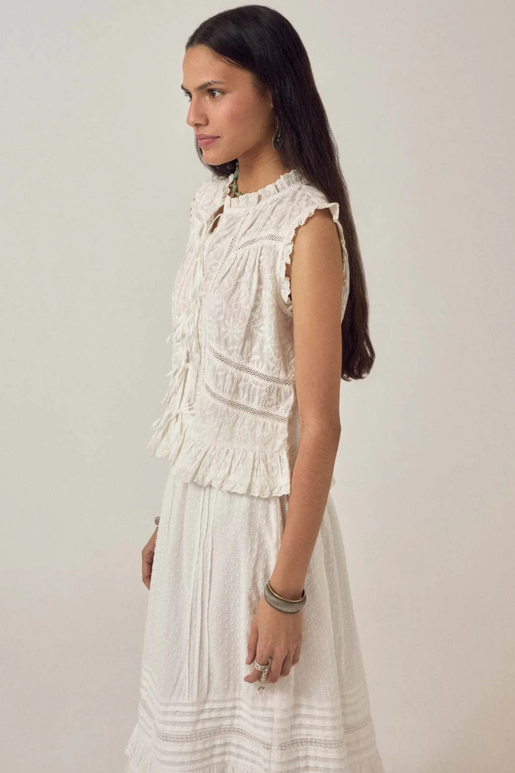 Maison Hotel Camila Top Full Moon sleeveless embroidered cotton top side view Shop Maison Hotel at Dotique gallery 1