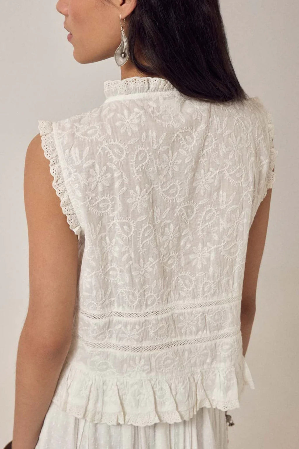 Maison Hotel Camila Top Full Moon intricate embroidered back view sleeveless cotton top Shop Maison Hotel at Dotique gallery 1