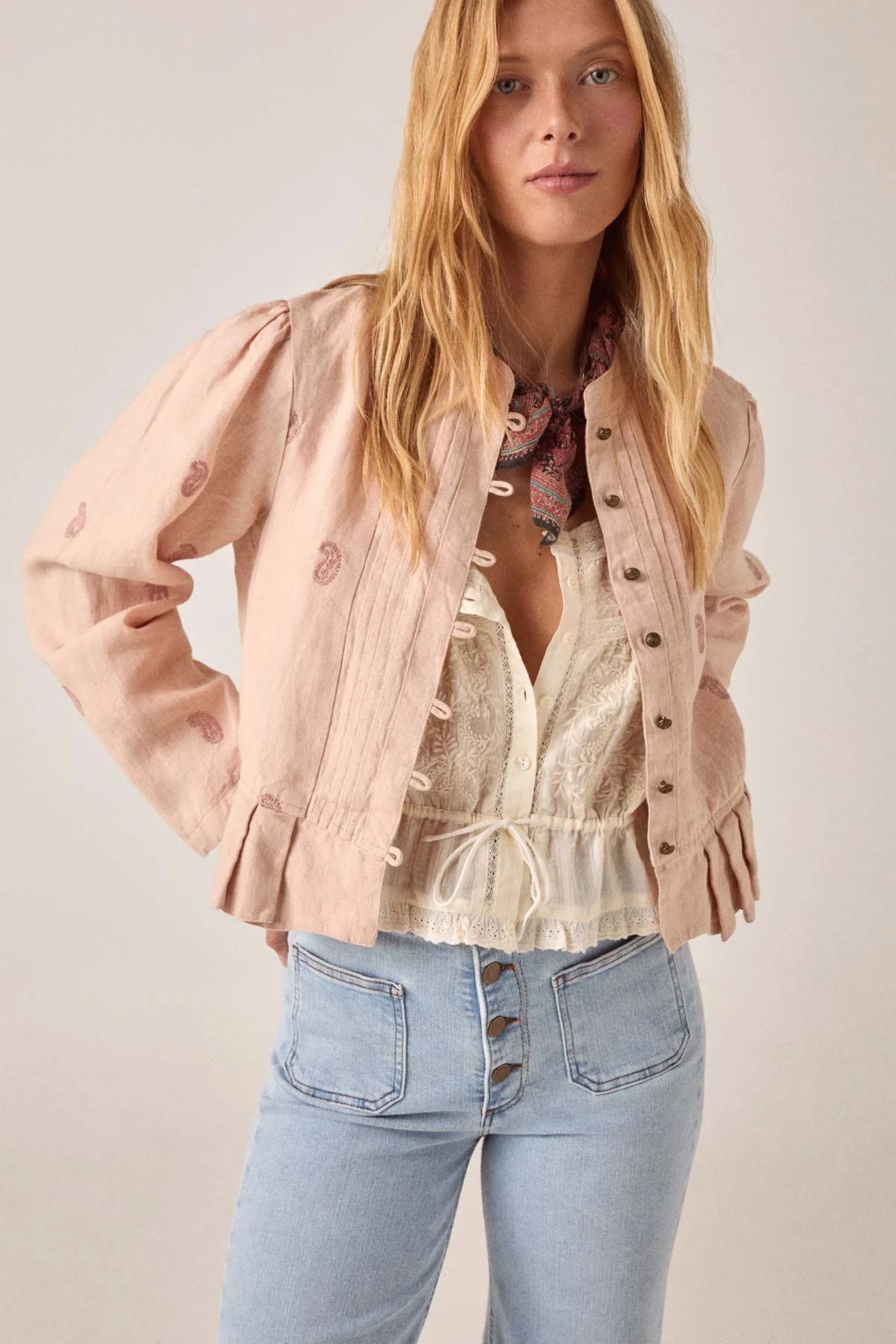 Front gallery view of Maison Hotel Edgar Jacket Antique Blush styled outfit Shop Maison Hotel at Dotique gallery 1