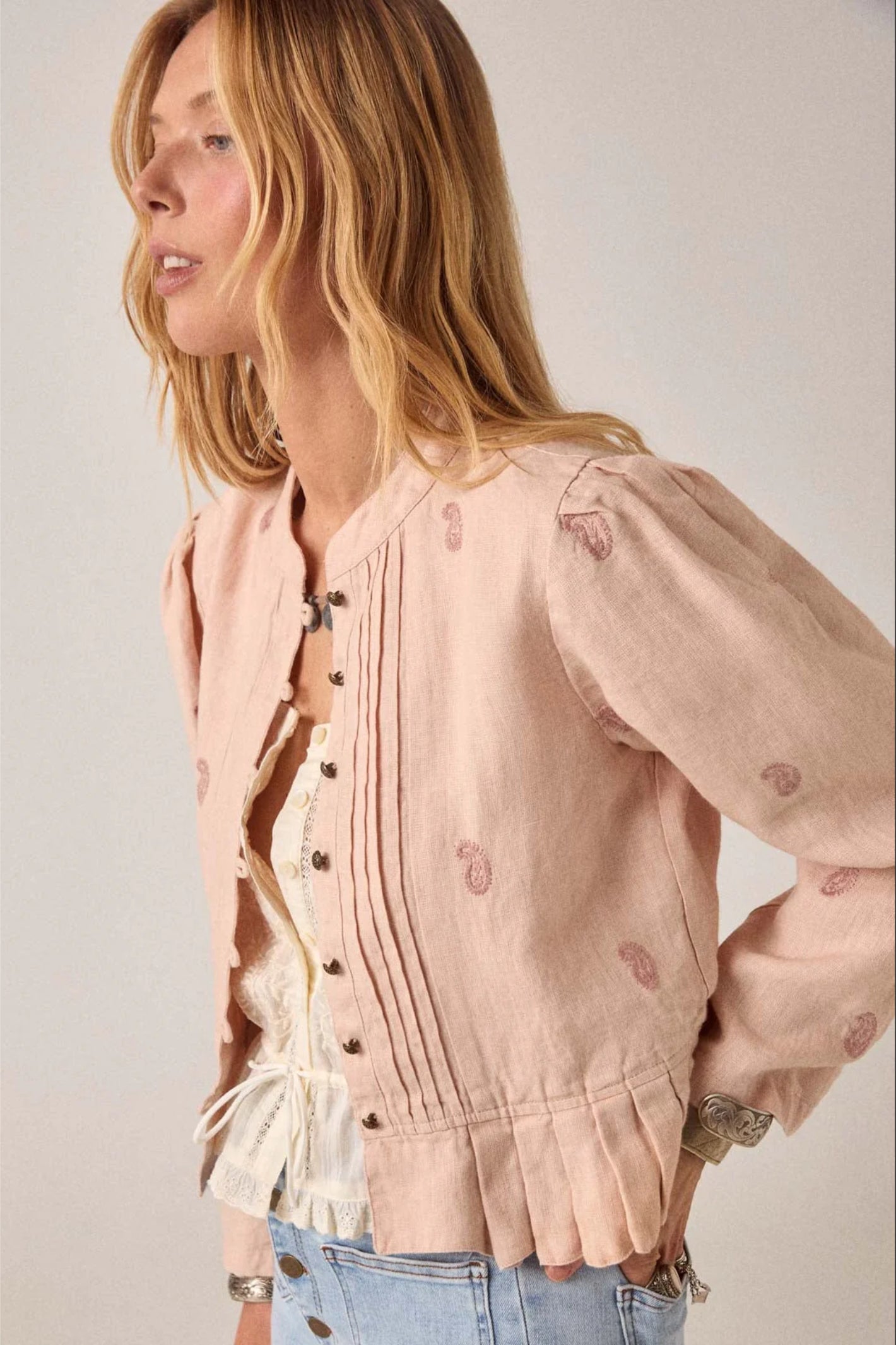 Side view gallery 1 of Maison Hotel Edgar Jacket Antique Blush styled look Shop Maison Hotel at Dotique