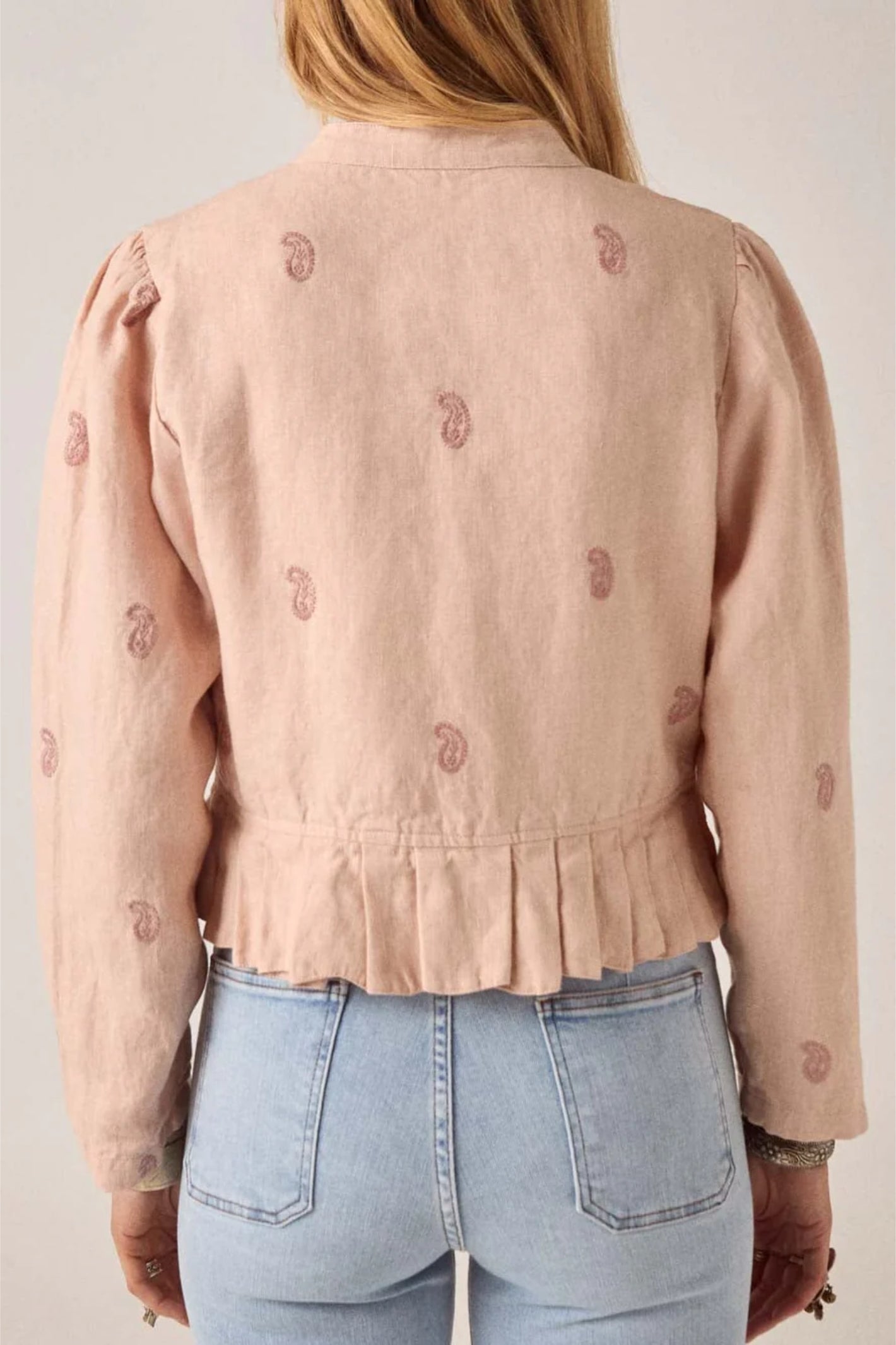 Back view of Maison Hotel Edgar Jacket Antique Blush with pleated hem Shop Maison Hotel at Dotique gallery 1