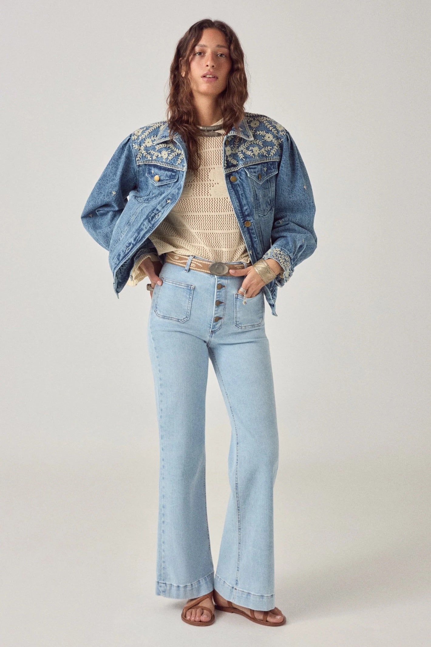 Front gallery view of Maison Hotel Loretta Jacket Arizona Haze with embroidered yoke Shop Maison Hotel at Dotique