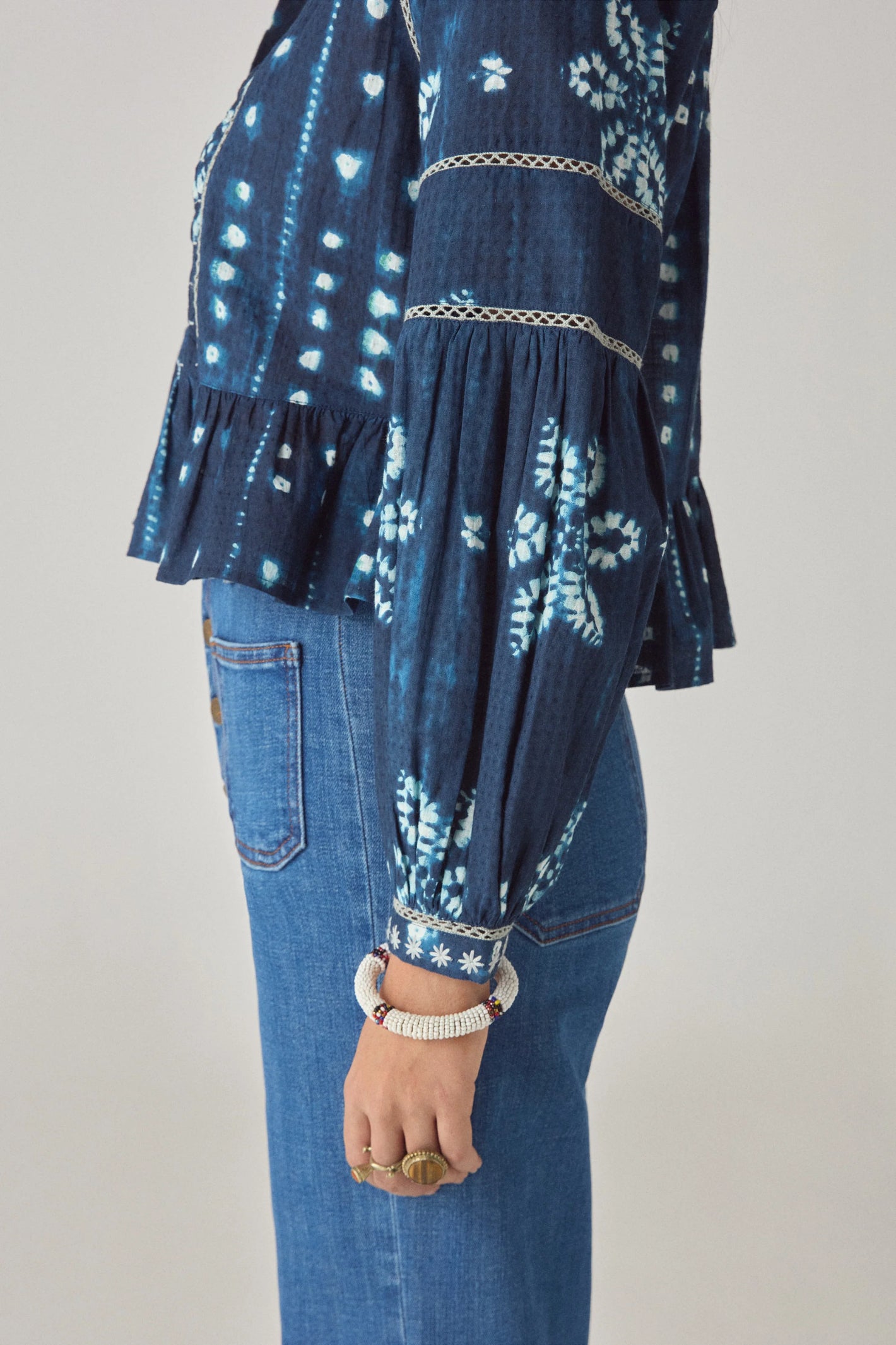 Maison Hotel Sora Blouse Shibori Dreams Ocean Ink by Maison Hotel, shop Maison Hotel at Dotique for stylish blouses.