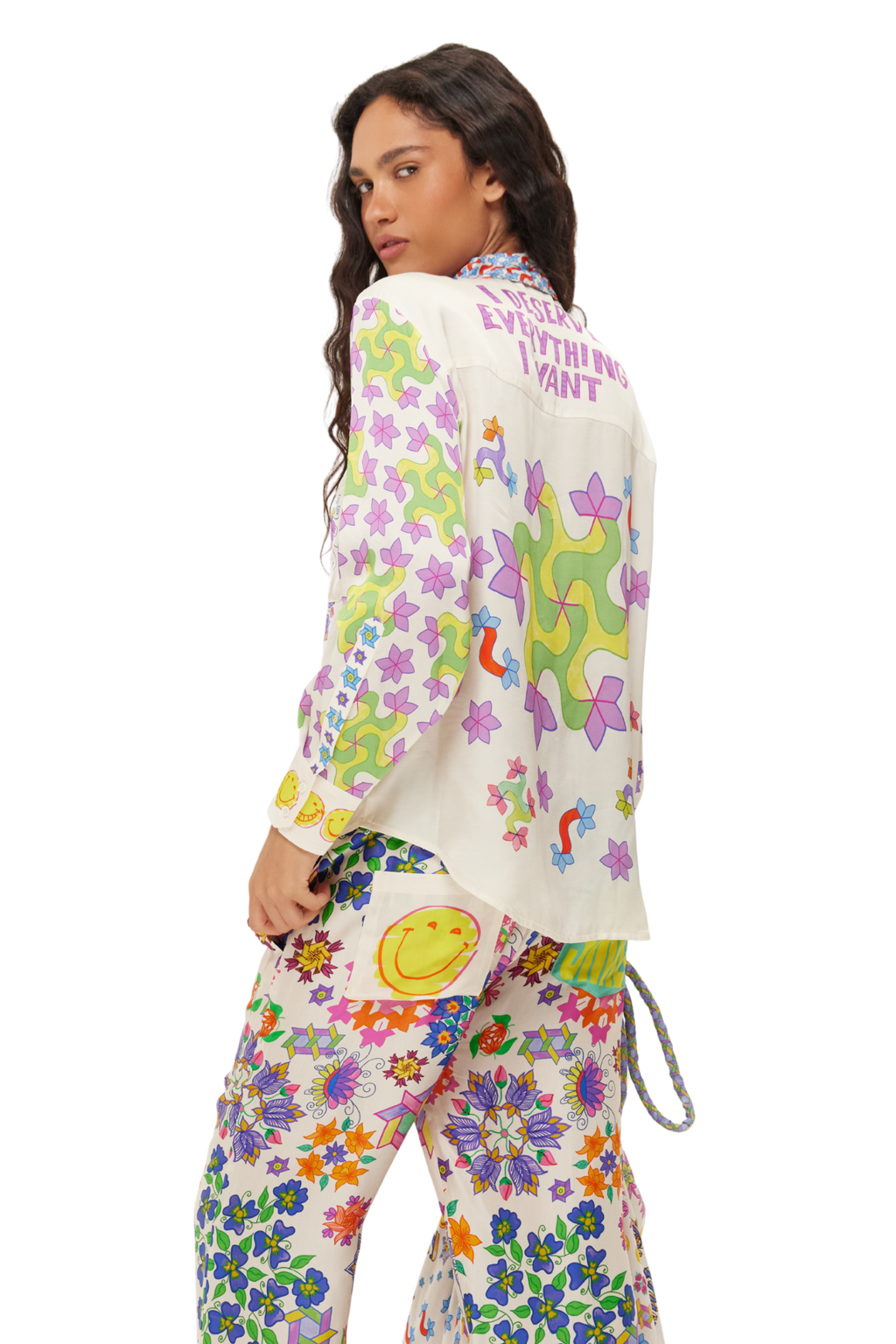 Model wearing Me369 Isabel Markers Printed Shirt by Me369 shop the vibrant collection at Dotique