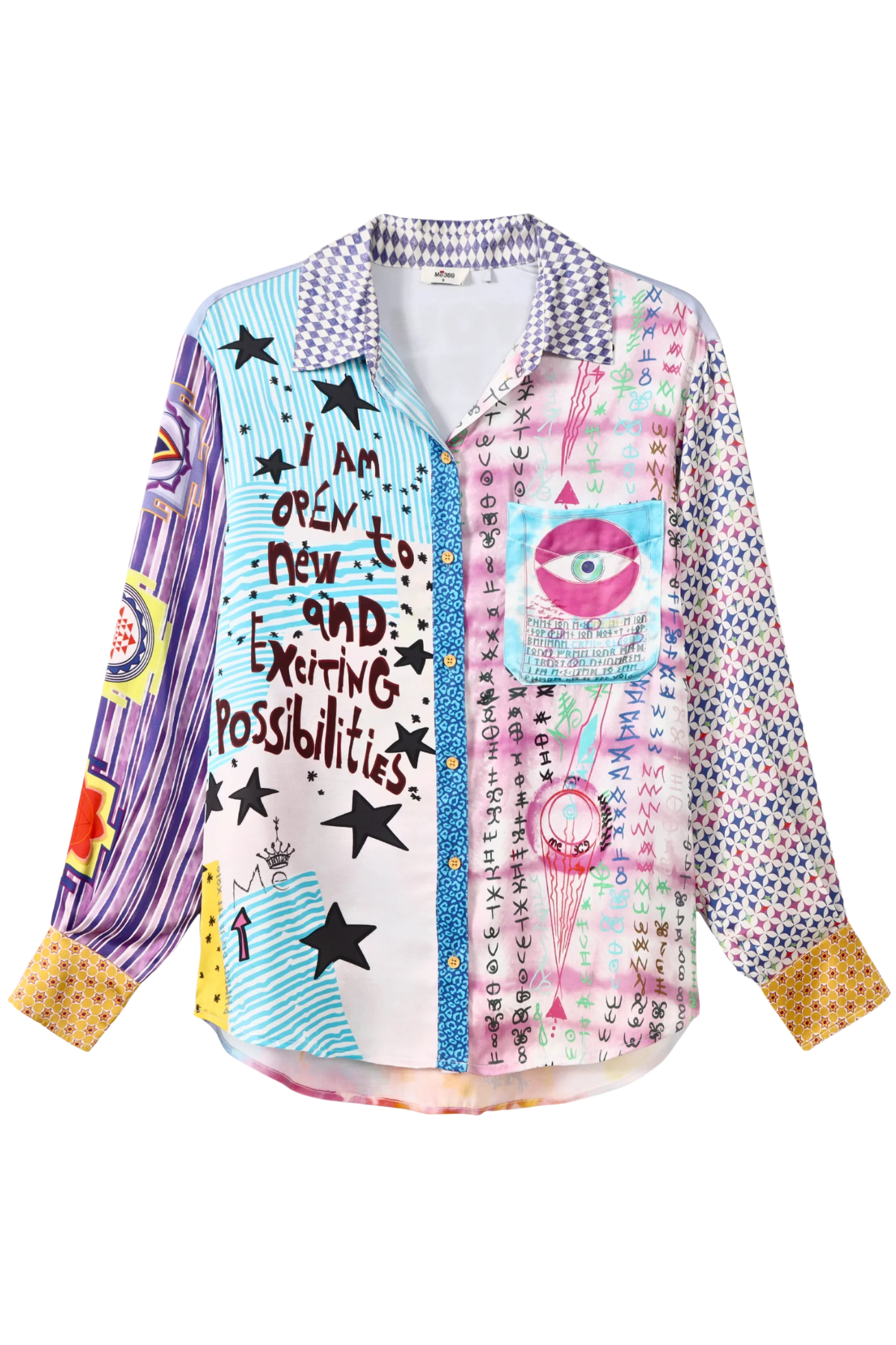 Me369 Isabel Runic Whisper Printed Shirt with vibrant runic design by Me369 Shop Me369 at Dotique for creative fashion style