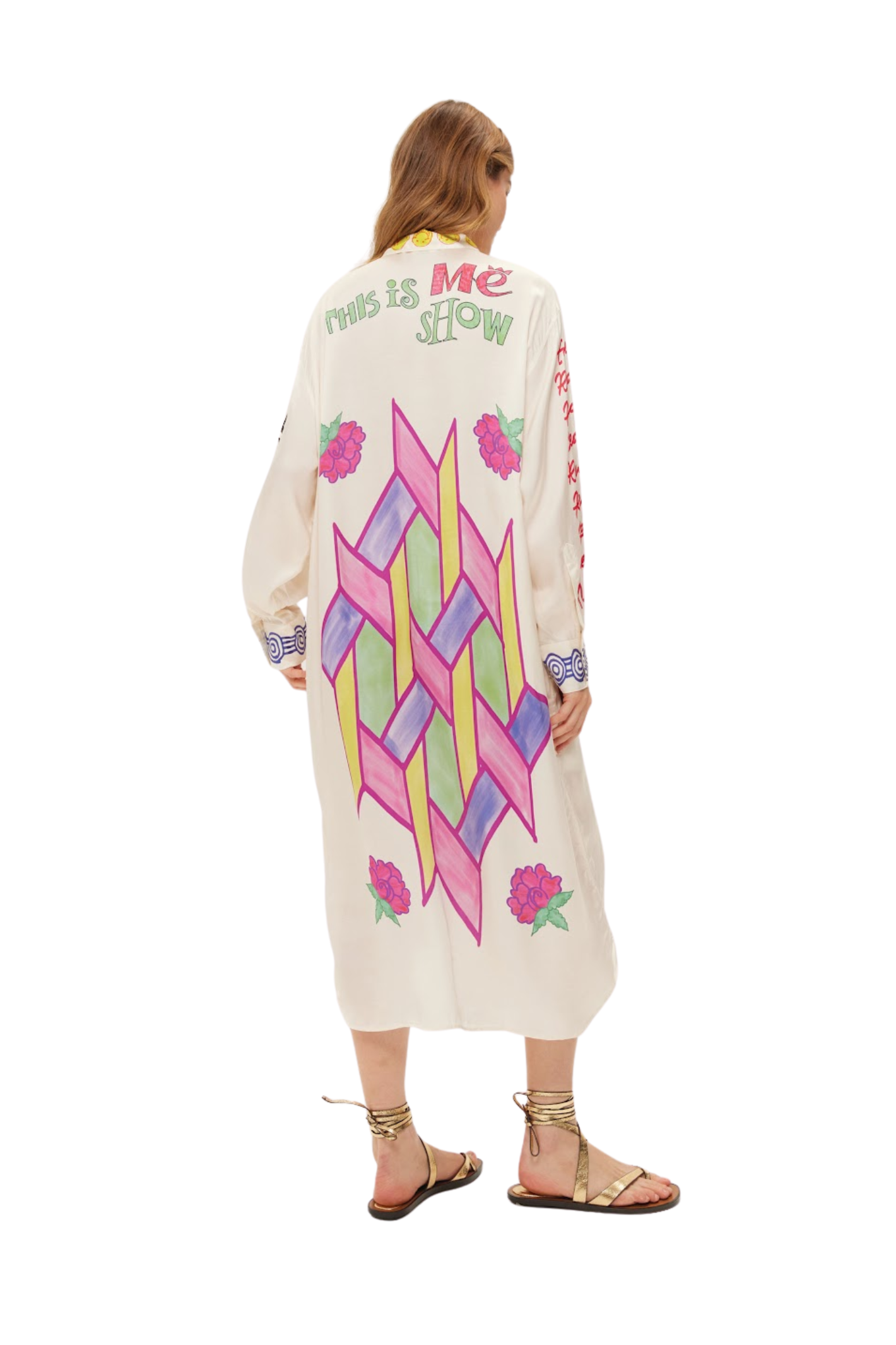 Back view of Me369 Vivi Markers Dress by Me369 with colorful hand-painted design shop Me369 at Dotique