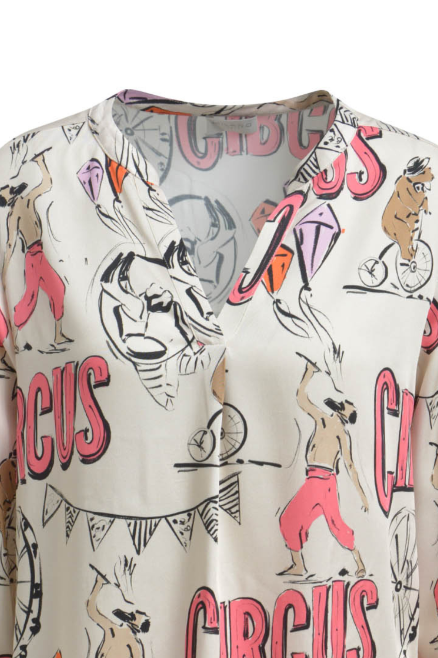 Milano Italy 61-6506-3061 Cream Print V-Neck Blouse by MILANO with circus design, shop MILANO at Dotique.