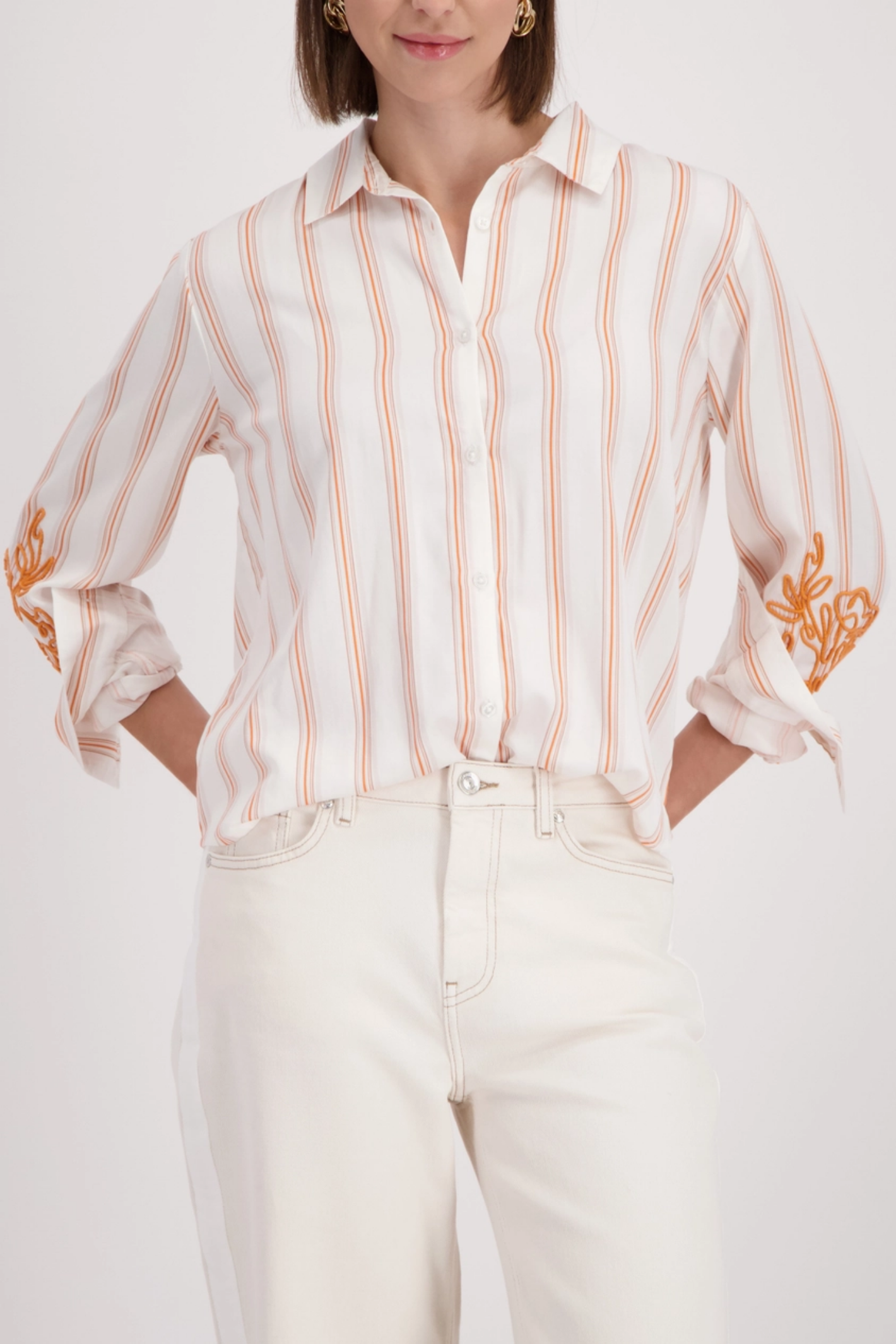 Monari 410249 Cord Embroidery Shirt Off White Pattern by Monari, shop Monari at Dotique for stylish embroidered shirts.