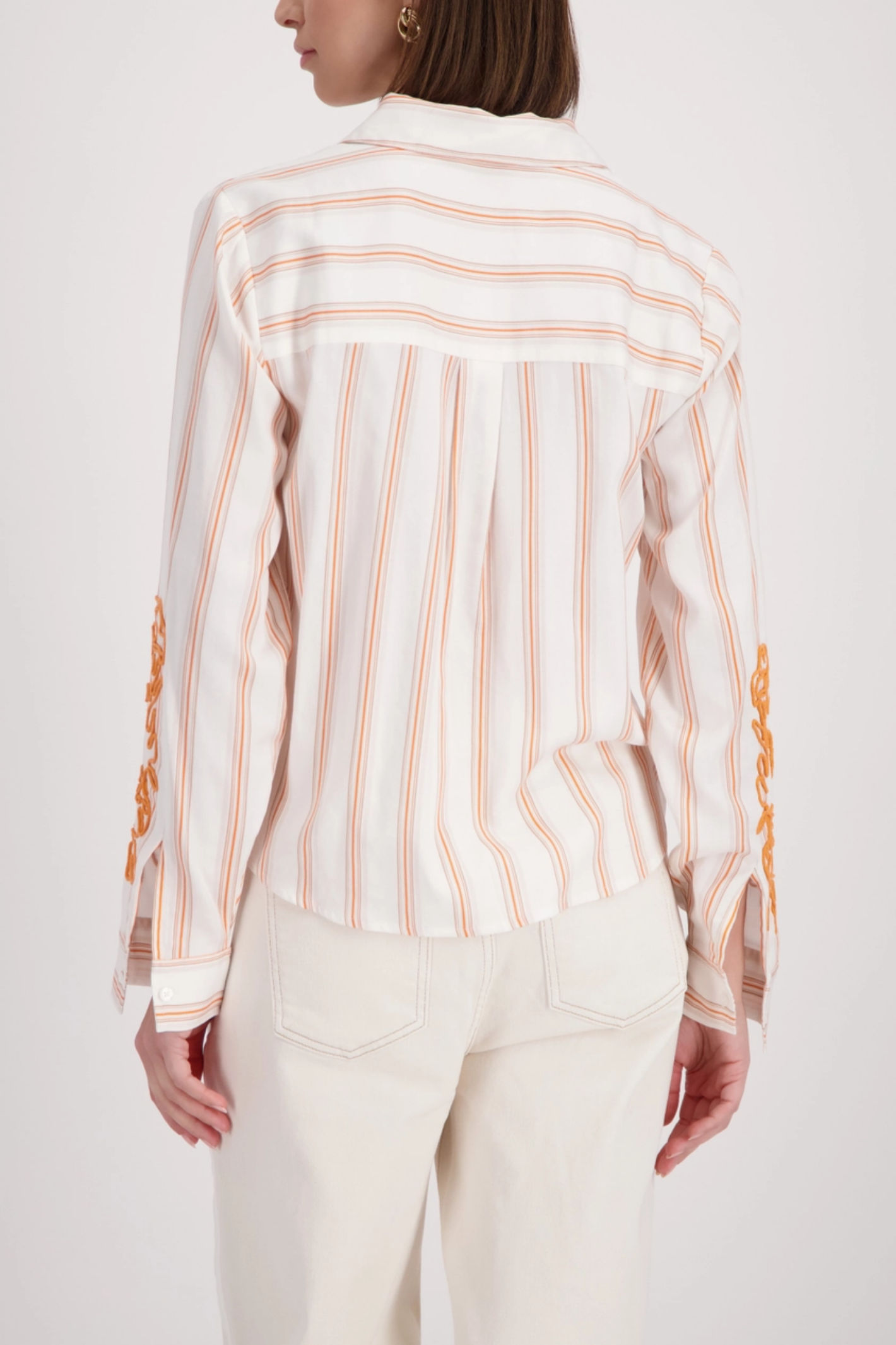 Back view of Monari 410249 Cord Embroidery Shirt Off White Pattern by Monari, shop Monari at Dotique.