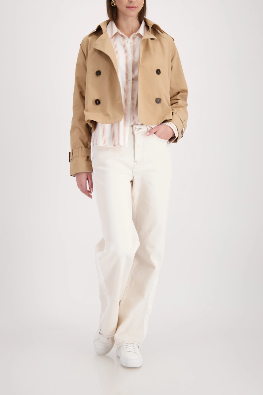 Monari 410249 Cord Embroidery Shirt Off White Pattern worn by model, shop Monari at Dotique for stylish looks