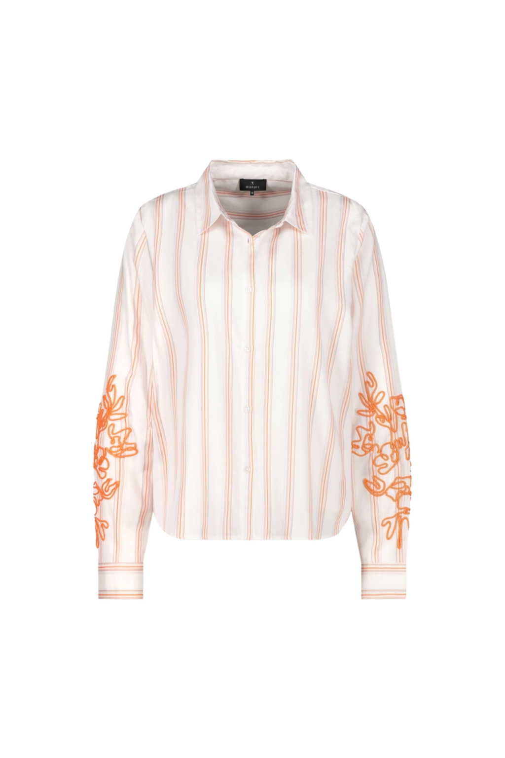 Monari 410249 Cord Embroidery Shirt Off White Pattern by Monari with orange embroidery, shop Monari at Dotique online store.