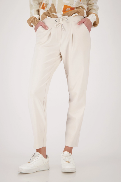 Monari 410465 Drawstring Sweatpants Champagne Beige by Monari shown worn, shop Monari at Dotique for stylish comfort.