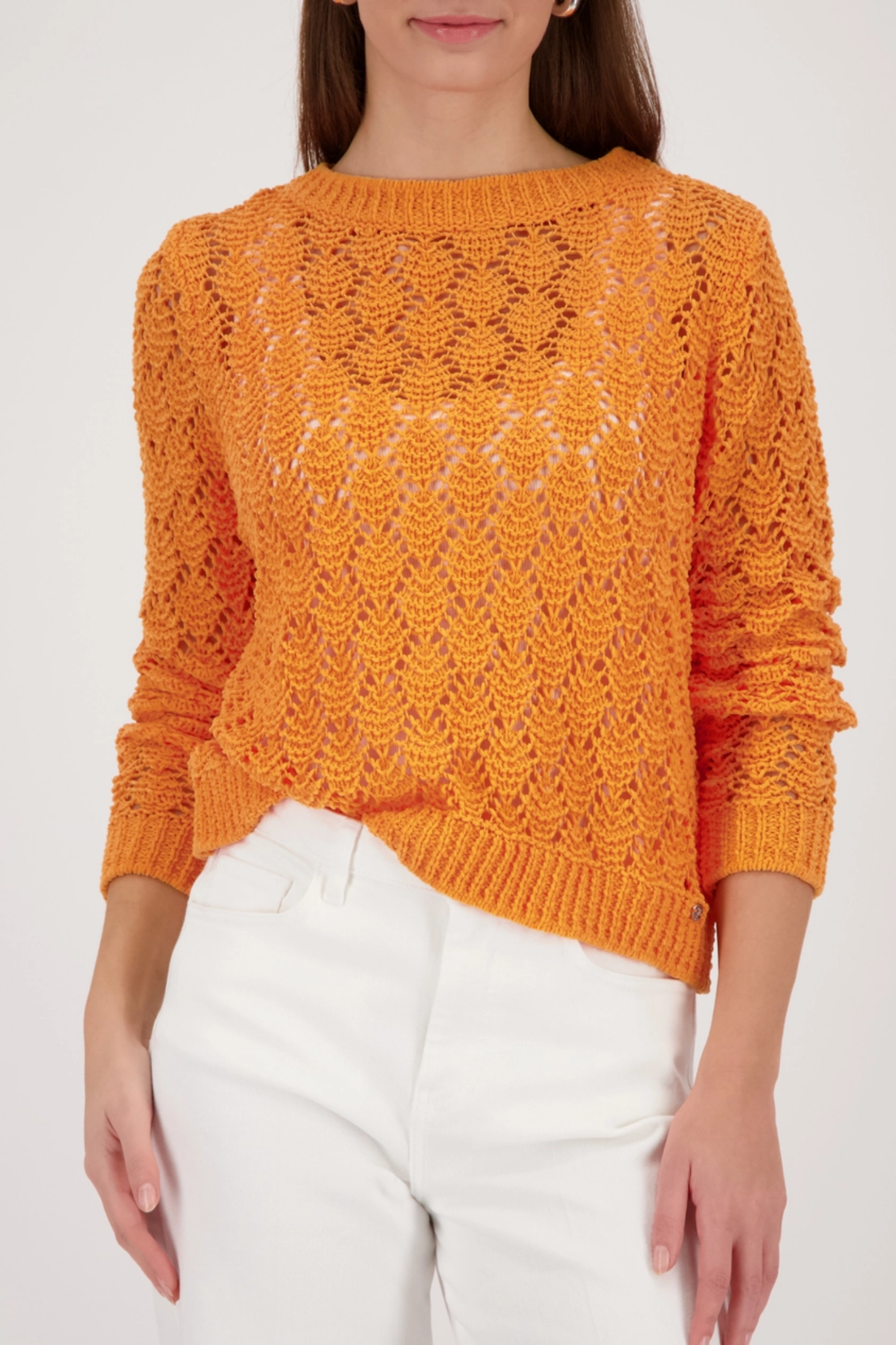 Monari 410392 Ajour Knit Jumper Aperitif by Monari in orange, stylish knitwear, shop Monari at Dotique online.