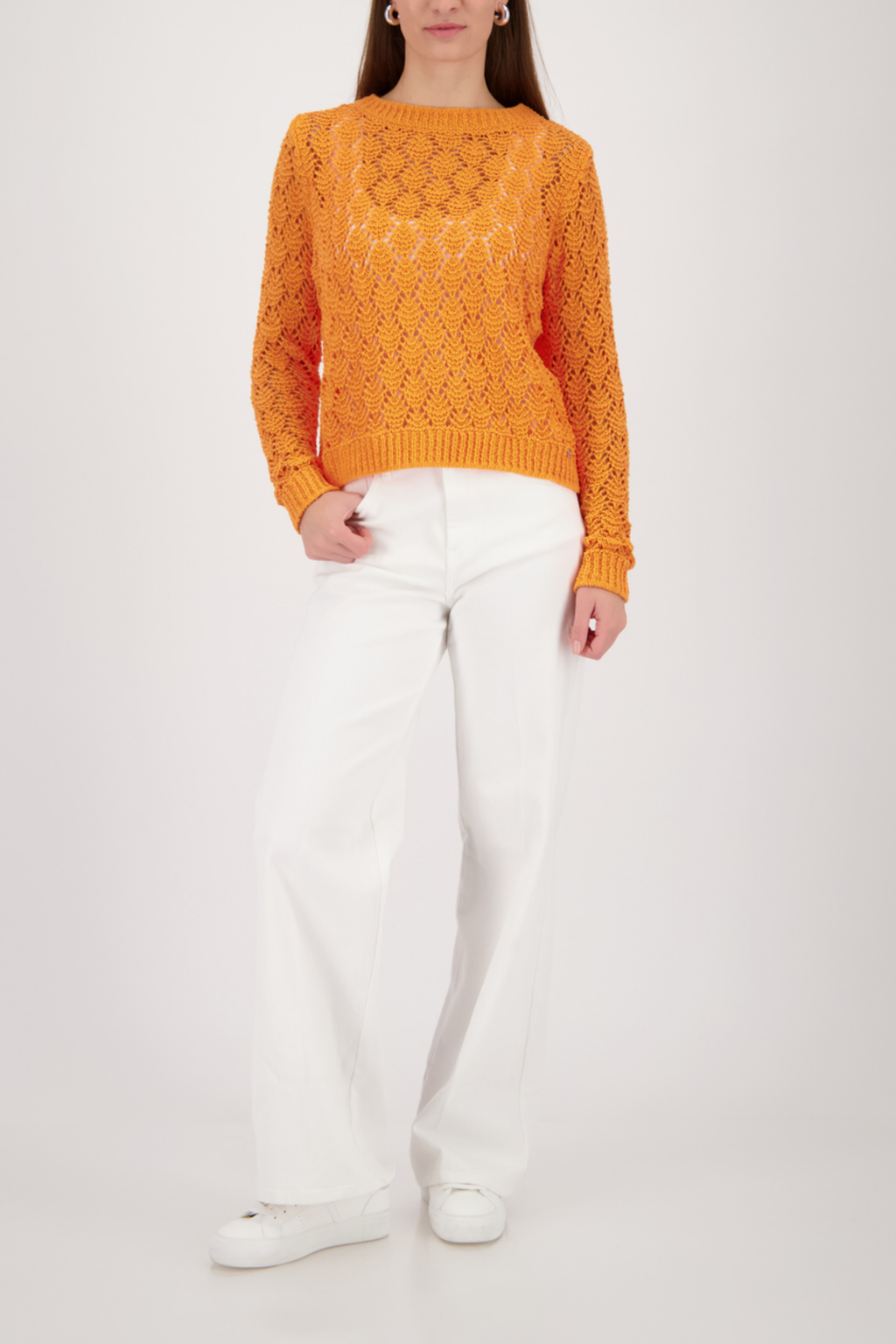 Monari 410392 Ajour Knit Jumper Aperitif by Monari worn by model, shop Monari at Dotique for stylish knitwear looks.