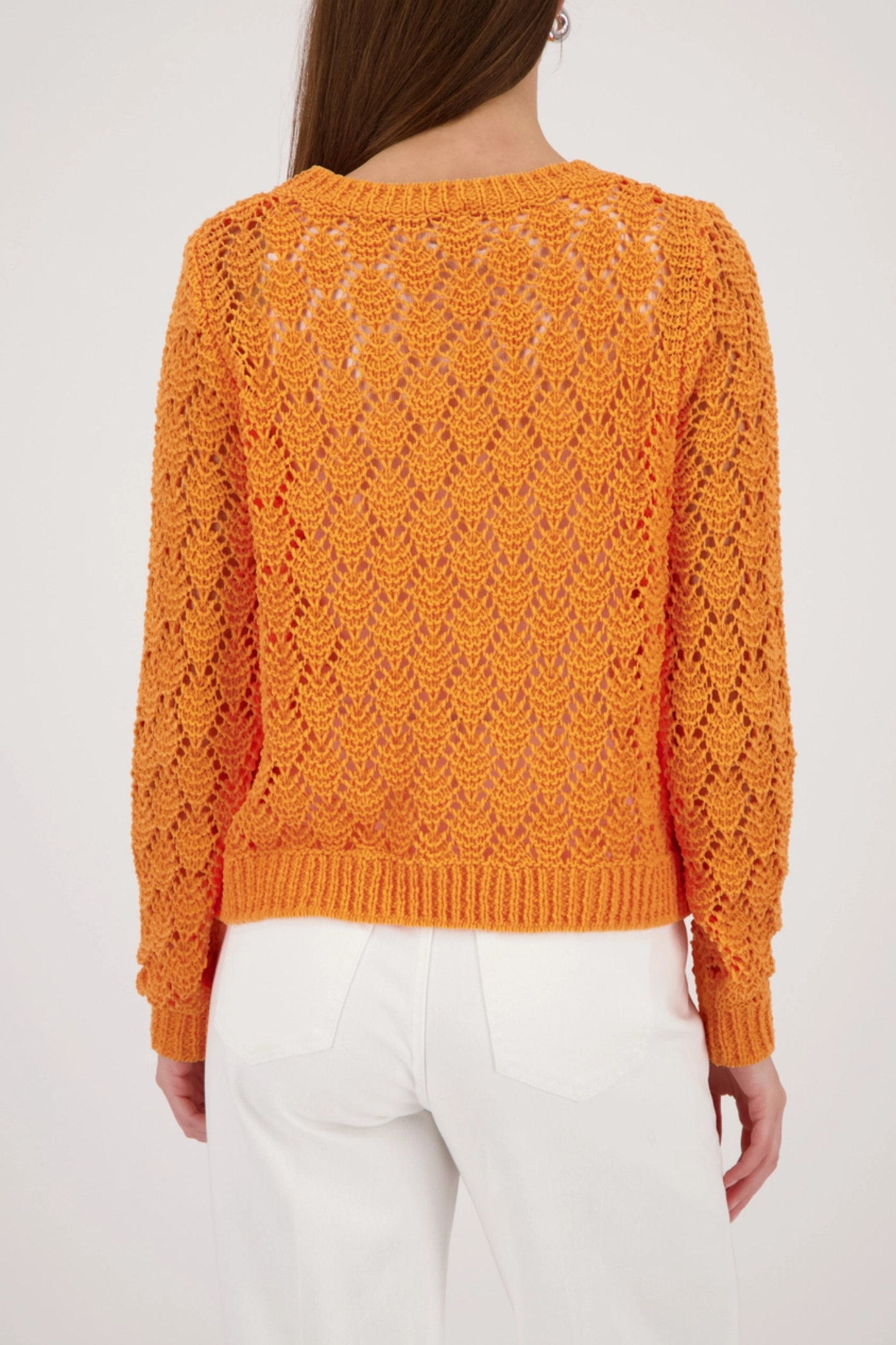 Monari 410392 Ajour Knit Jumper Aperitif by Monari in orange knitwear, shop Monari at Dotique for stylish sweaters.