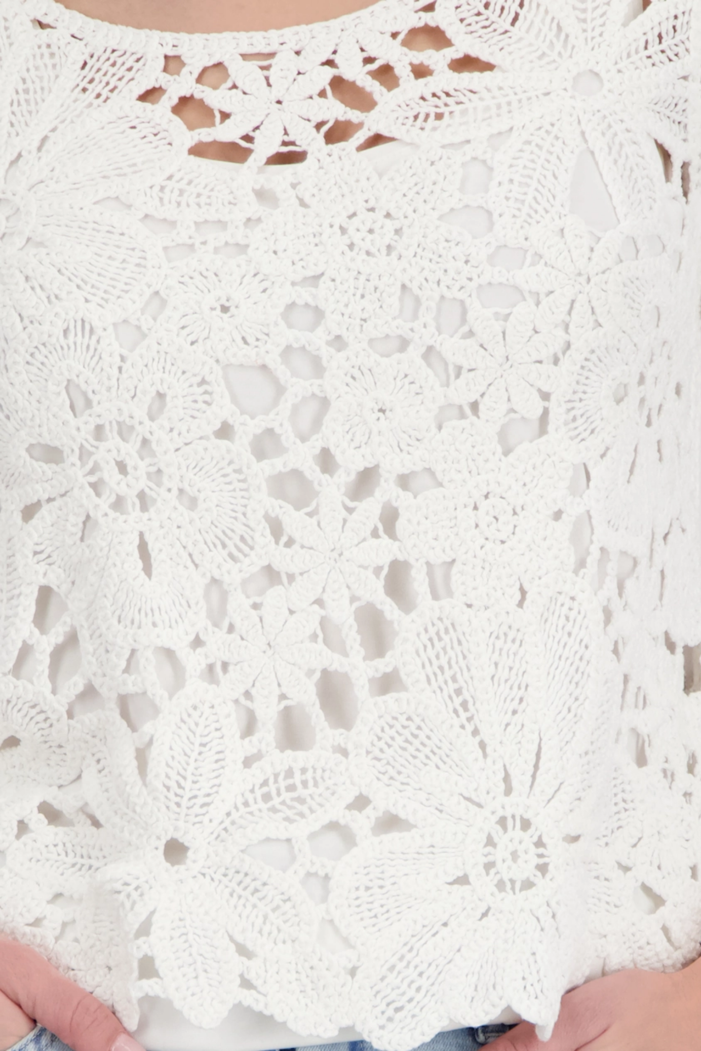 Monari 410237 Cornelly Crochet Pattern Jumper Off White by Monari featuring intricate crochet design Shop Monari at Dotique