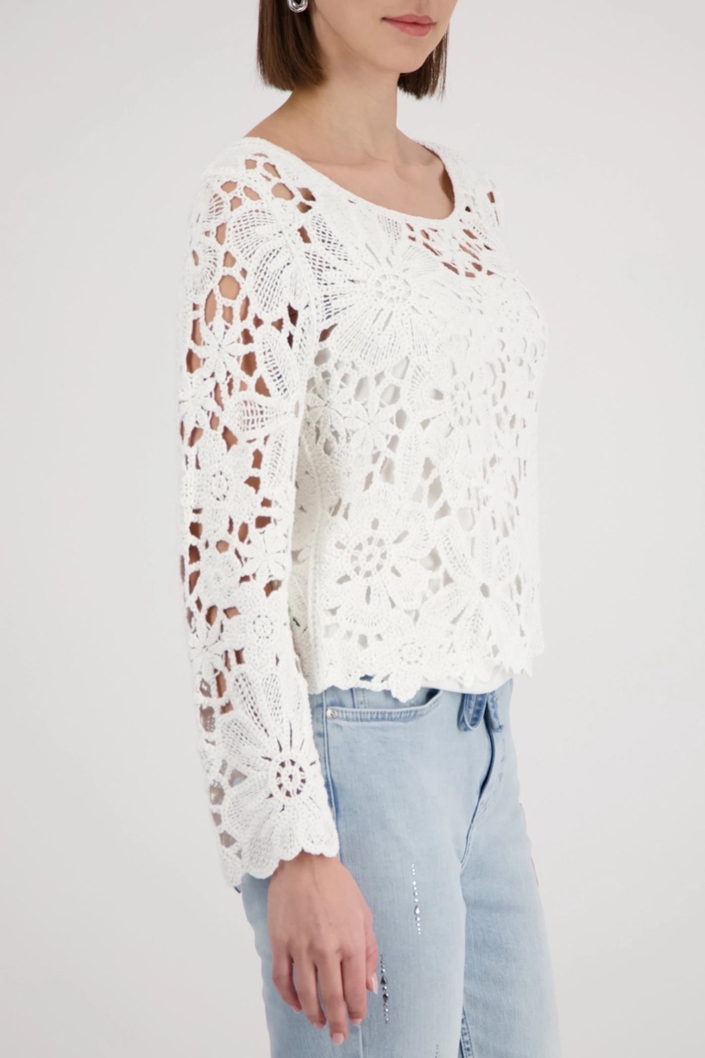Monari 410237 Cornelly Crochet Pattern Jumper Off White by Monari, shop Monari at Dotique for elegant crochet fashion.