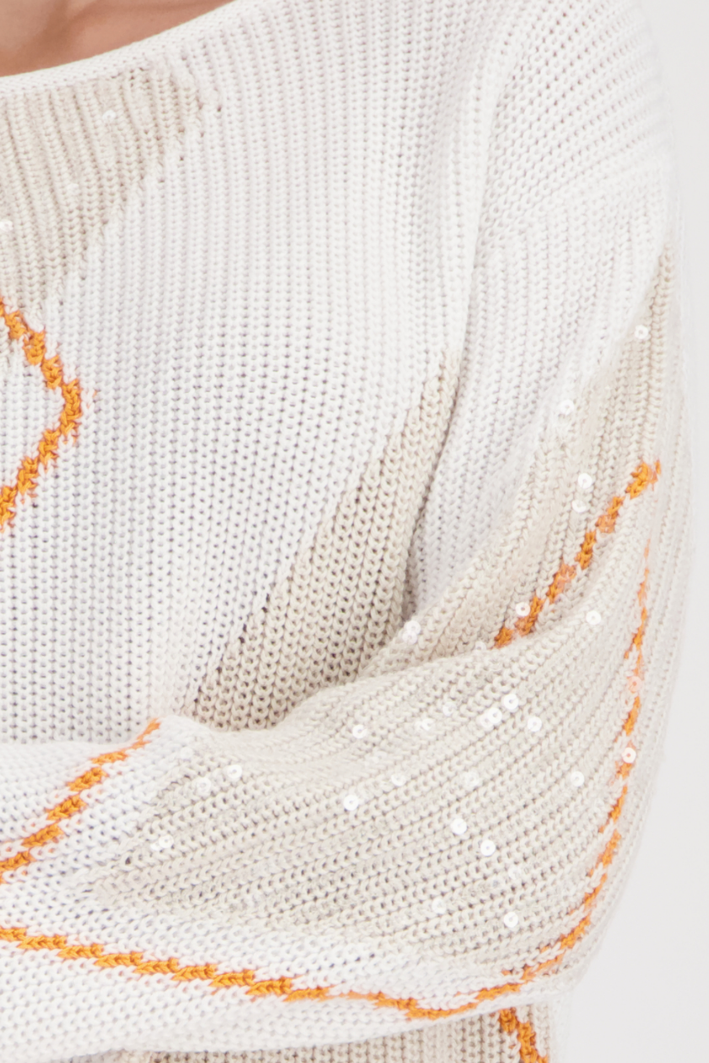 Monari 410281 Diamond Pattern Sequin Jumper Off White with orange accents by Not specified, shop Not specified at Dotique