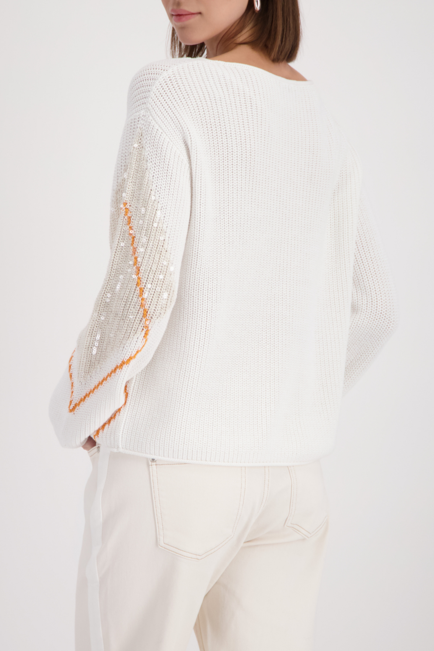 Woman wearing Monari 410281 Diamond Pattern Sequin Jumper Off White by Not specified, shop Not specified at Dotique.