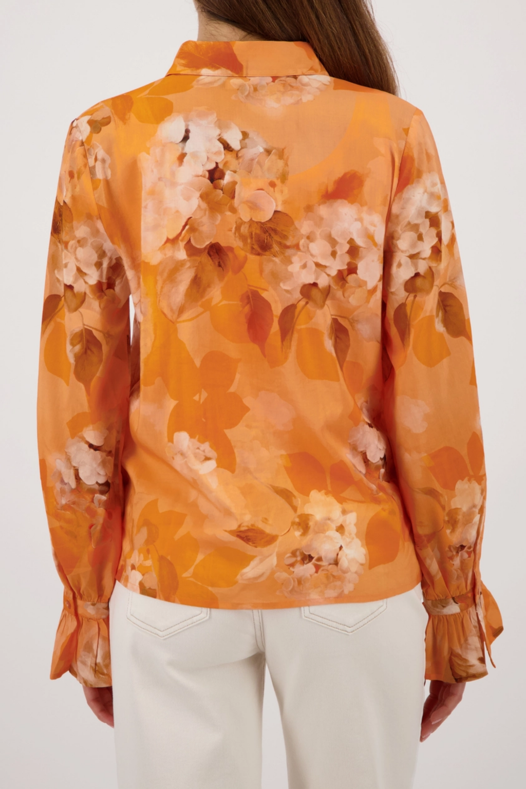 Monari 410259 Floral Pattern Blouse Aperitif by Monari shown from back in floral design, shop Monari at Dotique.