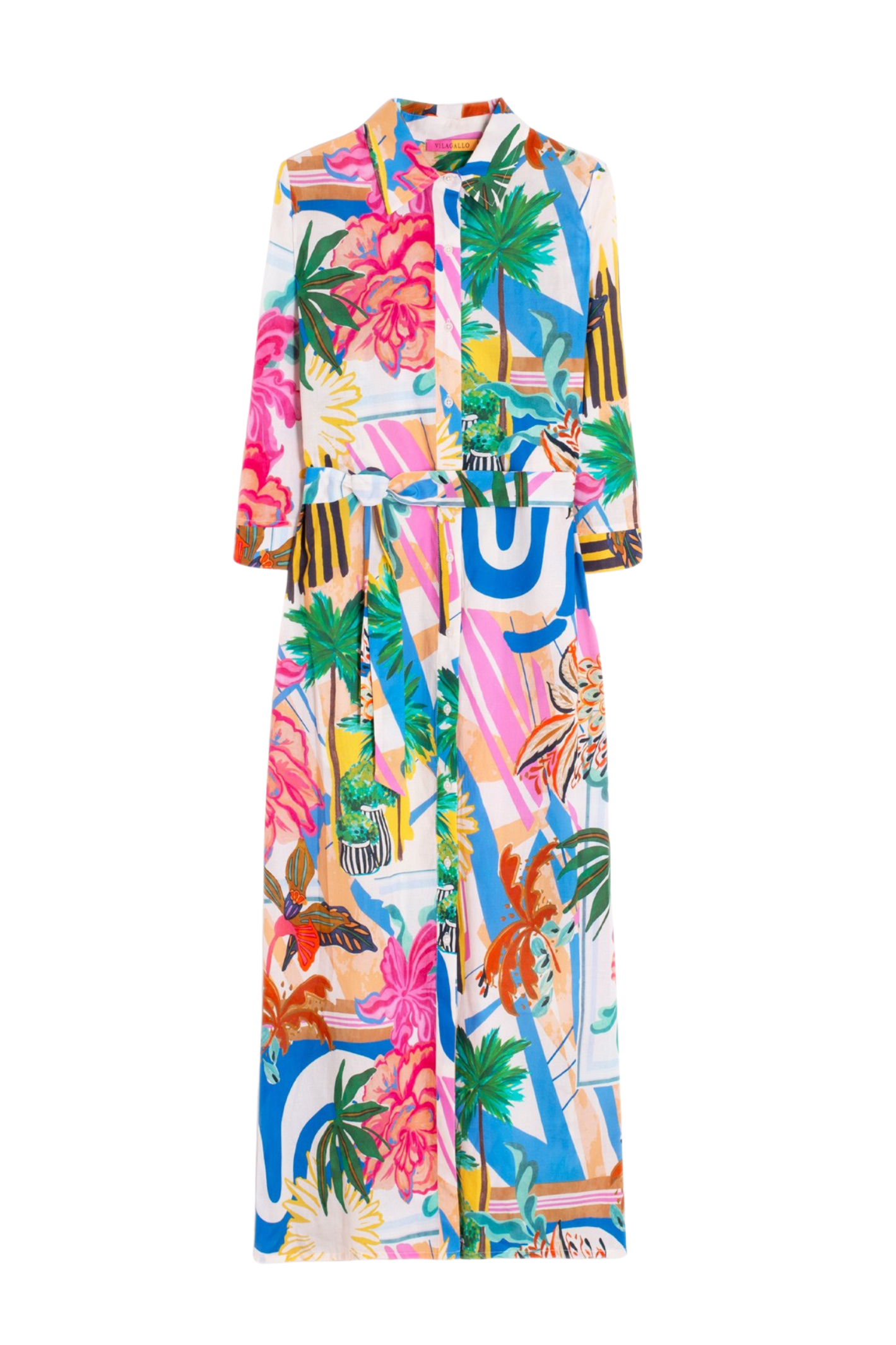 Vilagallo 33305 Multicolour Palm Print Shirt Dress by Vilagallo featuring vibrant tropical design Shop Vilagallo at Dotique
