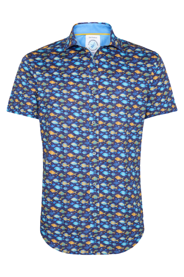 A Fish Named Fred 31.066 Short Sleeve Men's Shirt Navy Fish