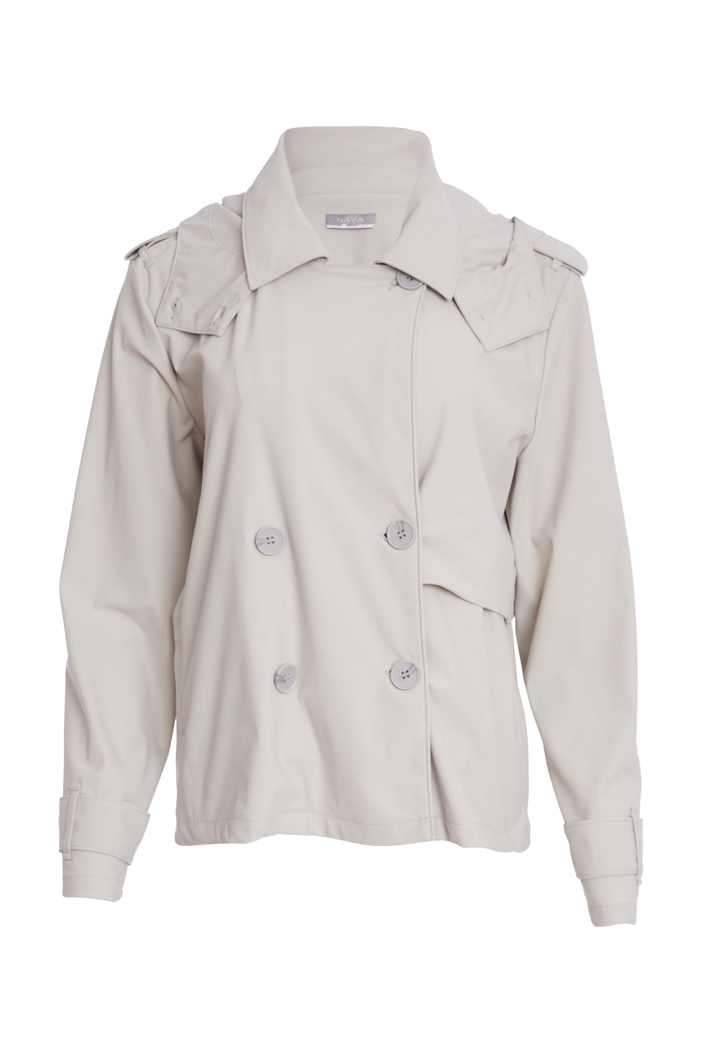 Naya NPA26197 Double Breasted Hooded Jacket With Pocket Welt At Front Ash
