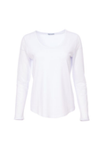 Soft off-white Naya jersey top with sheer mesh sleeves and a flattering round neckline. Easy to wear and perfect for layering. Shop at Dotique.