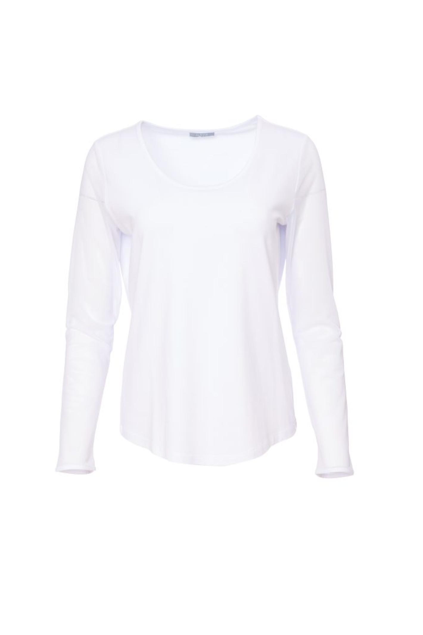 Soft off-white Naya jersey top with sheer mesh sleeves and a flattering round neckline. Easy to wear and perfect for layering. Shop at Dotique.