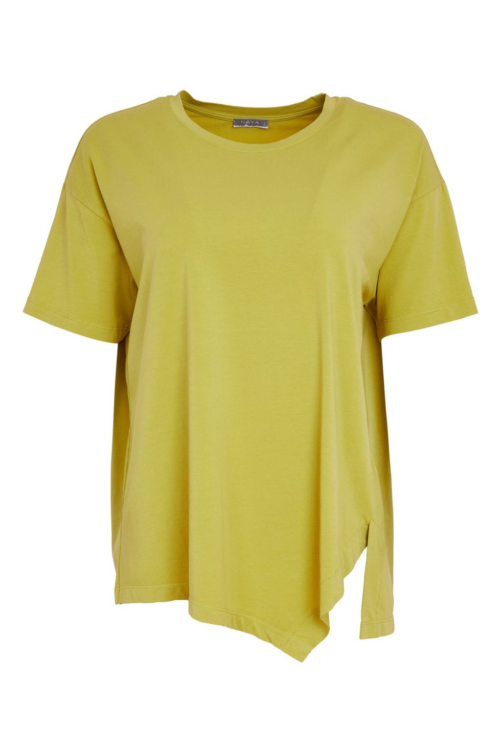 Naya Oasis jersey top with a relaxed fit and cut-out hem detail. Soft, flattering and easy to wear. Shop this fresh colour at Dotique.