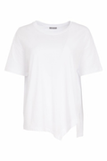 White Naya jersey top with a relaxed fit and cut-out hem detail. Soft, easy to wear and perfect for everyday. Shop at Dotique.