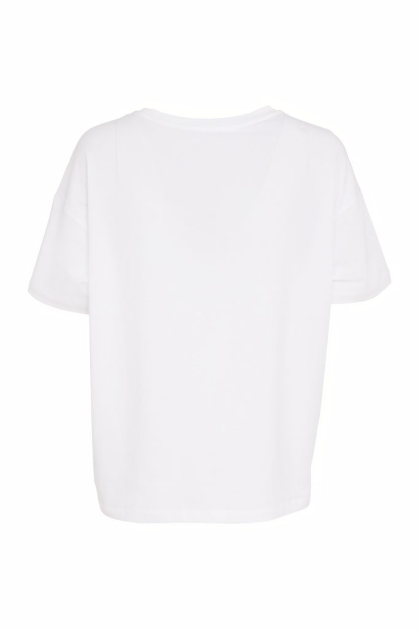 White Naya jersey top with a relaxed fit and cut-out hem detail. Soft, easy to wear and perfect for everyday. Shop at Dotique.