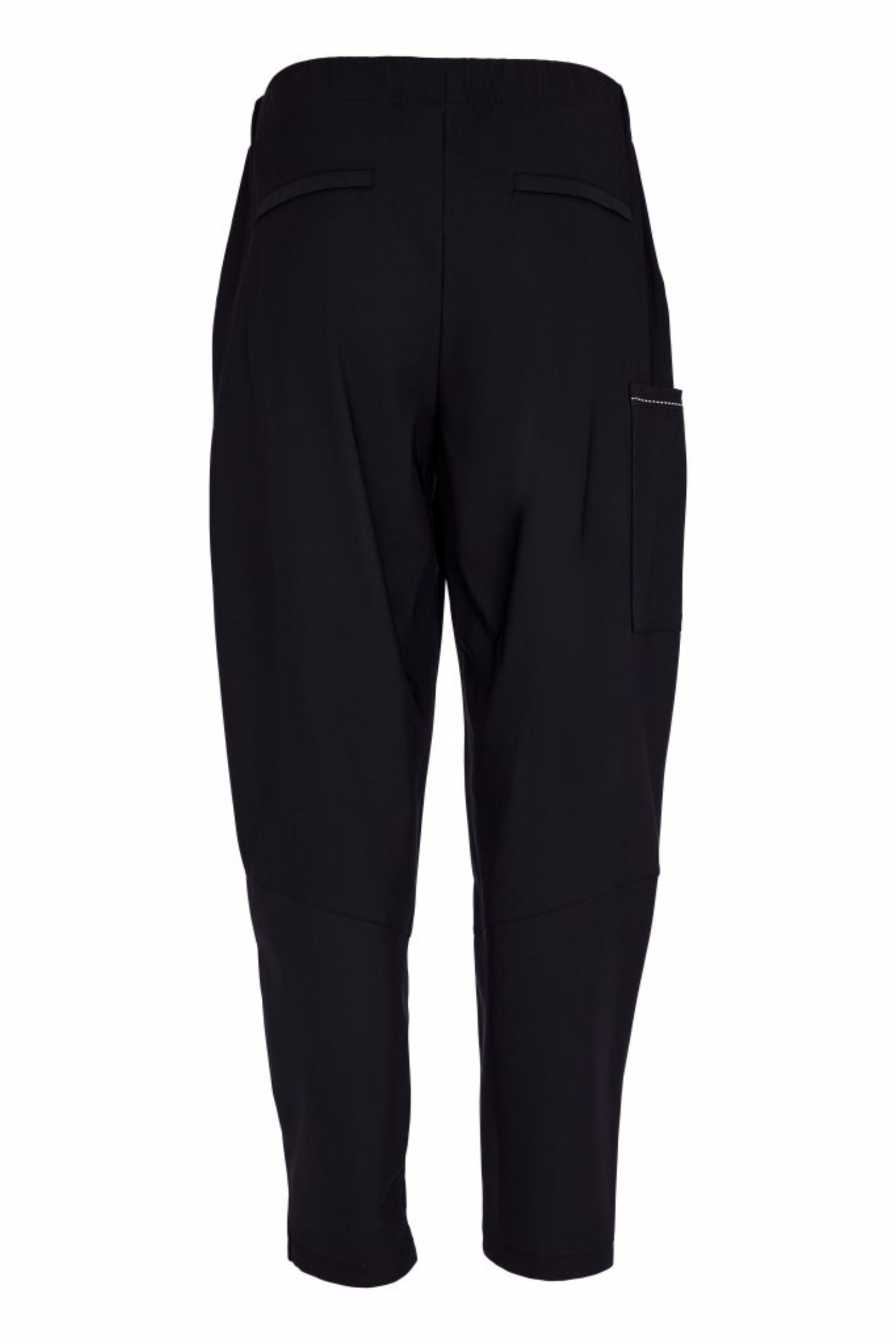 Black Naya elastic waist trousers with patch pocket and stretch fabric. Comfortable, flattering and easy to wear every day. Shop at Dotique.