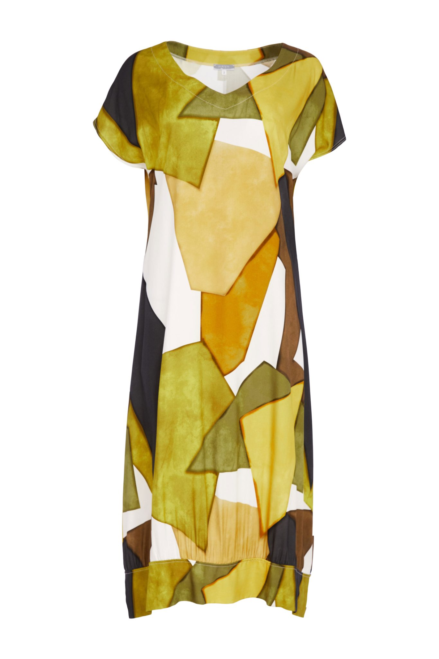 Naya NAS26151 Oasis Multicolour V-Neck Dress by Naya in bold abstract print, shop Naya at Dotique for SS26 style