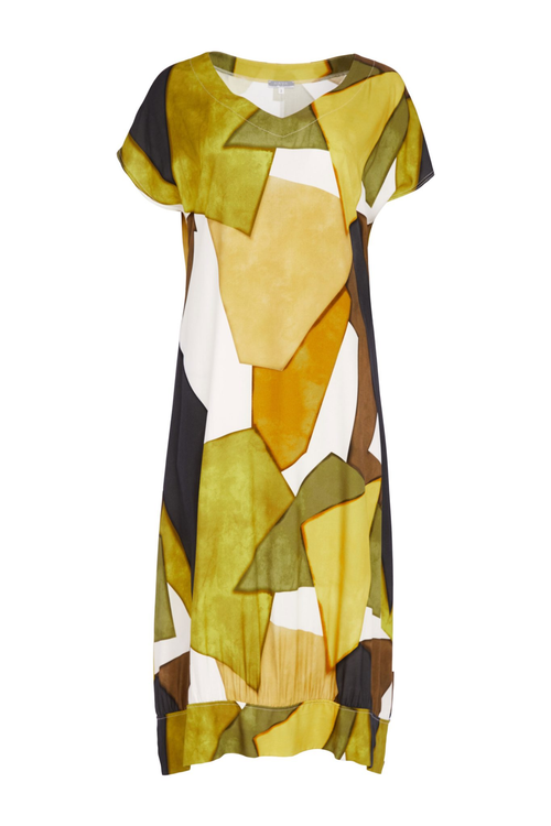 Naya NAS26151 Oasis Multicolour V-Neck Dress by Naya in bold abstract print, shop Naya at Dotique for SS26 style