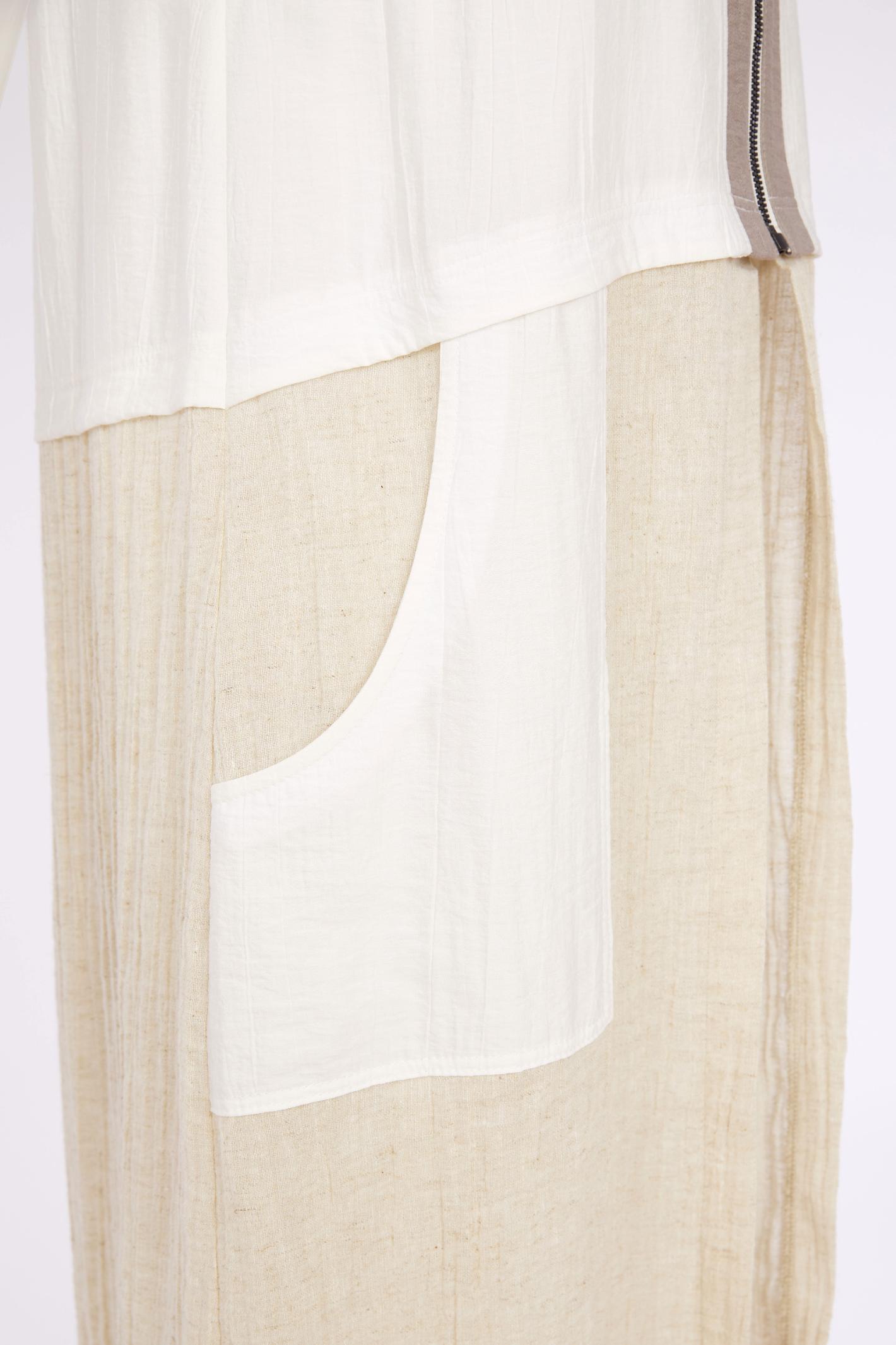 Close-up of pocket detail on Naya NAS26157 Hooded Longline Waistcoat with Zip in Pebble by Naya, shop Naya styles at Dotique.