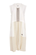 Naya NAS26157 Hooded Longline Waistcoat with Zip in Pebble by Naya, shop Naya styles at Dotique for layered textures